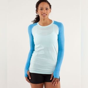 Lululemon Run: Swiftly Tech Long Sleeve Aquamarine / Beach Blanket Blue size 4